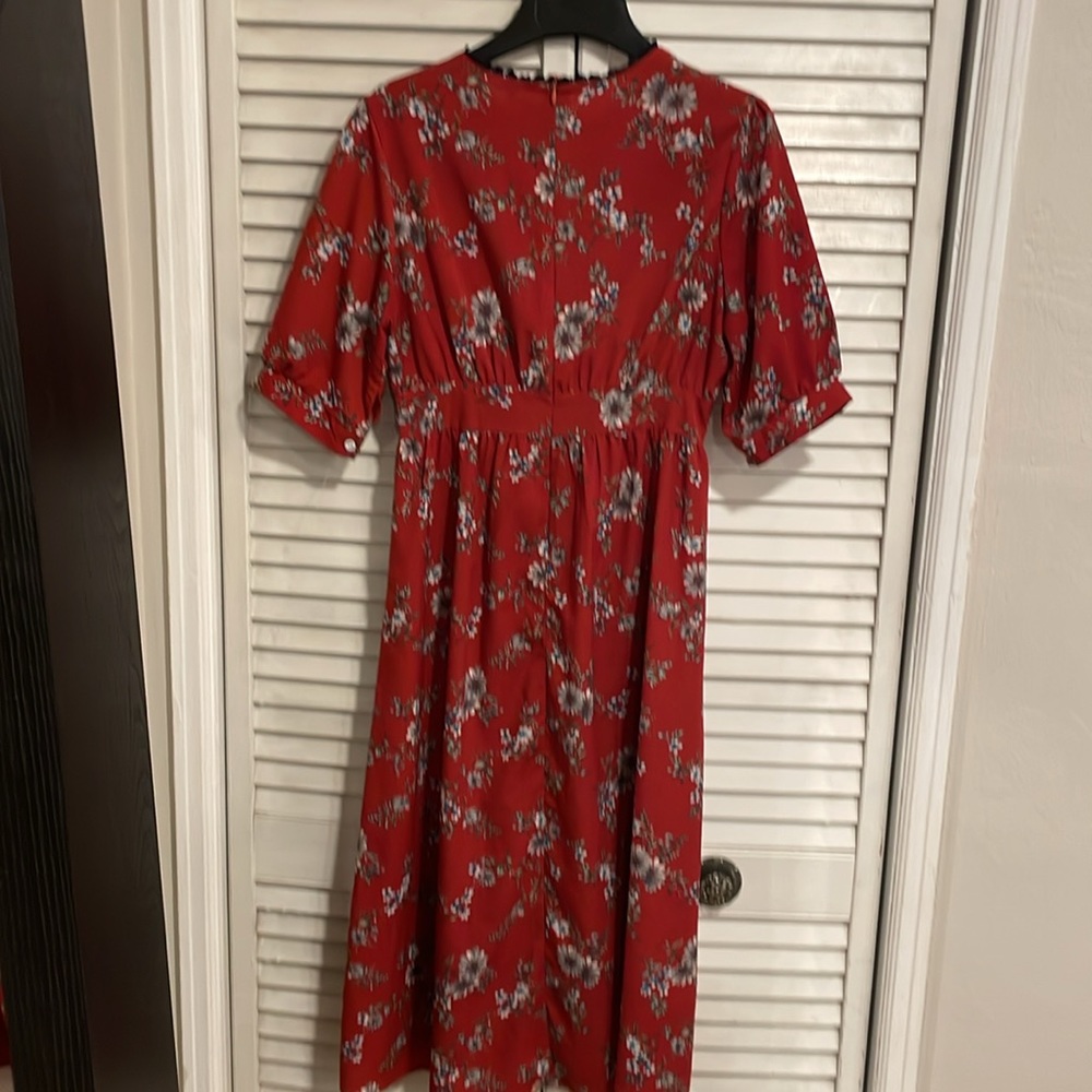 LOVE+HARMONY Burgundy Boho Peasant Floral Midi Dress, Size Small - Picture 7 of 10